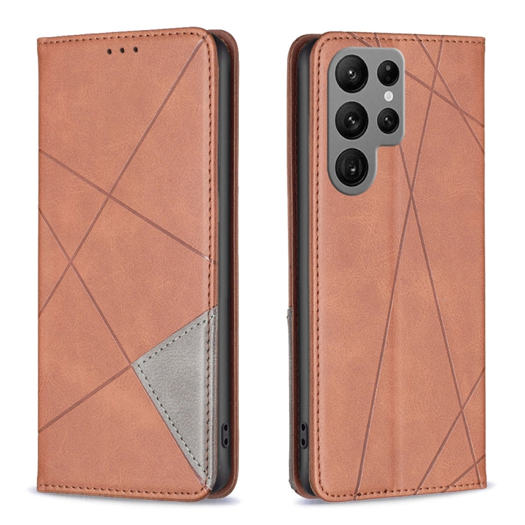 For Samsung Galaxy S25 Ultra 5G Rhombus Texture Magnetic Leather Phone Case(Brown) - Galaxy S25 Ultra 5G Cases by PMC Jewellery | Online Shopping South Africa | PMC Jewellery | Buy Now Pay Later Mobicred