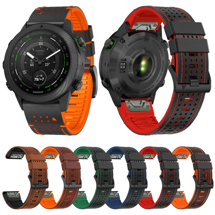 For Garmin Fenix 7X 26mm Dot Hole Silicone Leather Quick Release Watch Band(Coffee Orange) - free shipping - PMc TechLife - Order now!