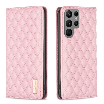 For Samsung Galaxy S25 Ultra 5G Diamond Lattice Magnetic Leather Flip Phone Case(Pink) - Galaxy S25 Ultra 5G Cases by PMC Jewellery | Online Shopping South Africa | PMC Jewellery | Buy Now Pay Later Mobicred