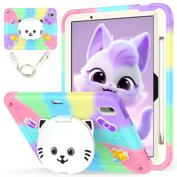 For iPad Air 11 2024 Cat Holder Silicone Hybrid PC Tablet Case with Strap(Colorful Purple) - iPad Air 11 2024 Cases by PMC Jewellery | Online Shopping South Africa | PMC Jewellery | Buy Now Pay Later Mobicred