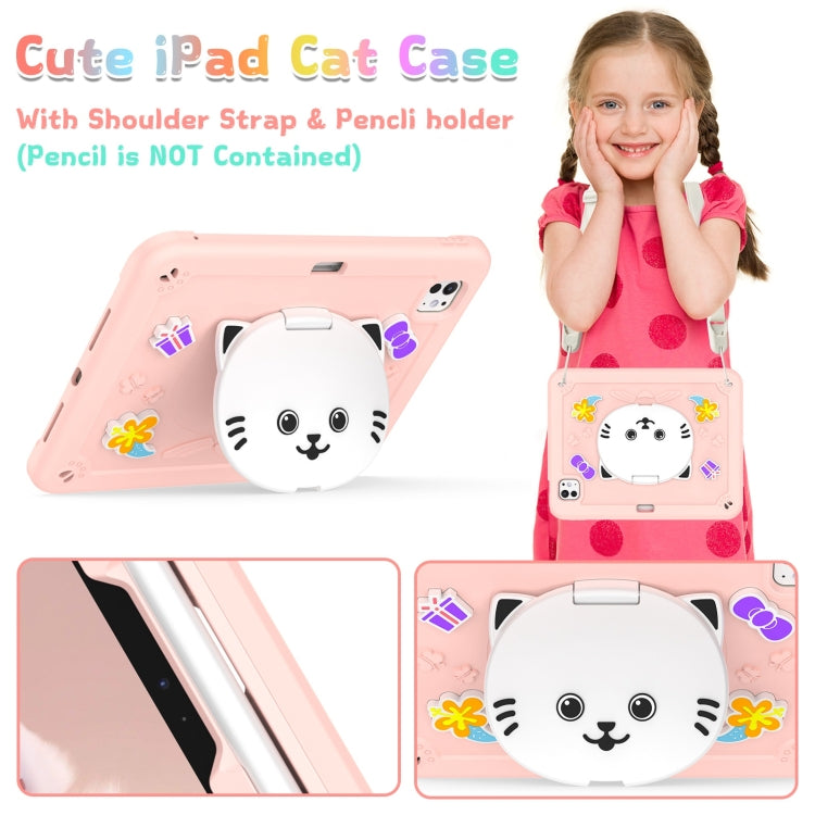 For iPad Pro 11 2024 Cat Holder Silicone Hybrid PC Tablet Case with Strap(Rose Pink) - iPad Pro 11 2024 Cases by PMC Jewellery | Online Shopping South Africa | PMC Jewellery | Buy Now Pay Later Mobicred