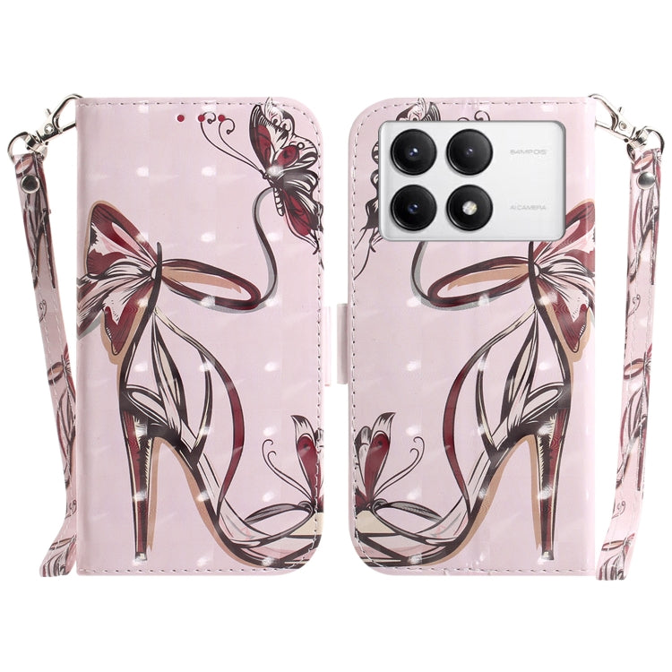 For Xiaomi Redmi K70 Pro / K70 3D Colored Flip Leather Phone Case(Butterfly High-heeled) - K70 Cases by PMC Jewellery | Online Shopping South Africa | PMC Jewellery | Buy Now Pay Later Mobicred