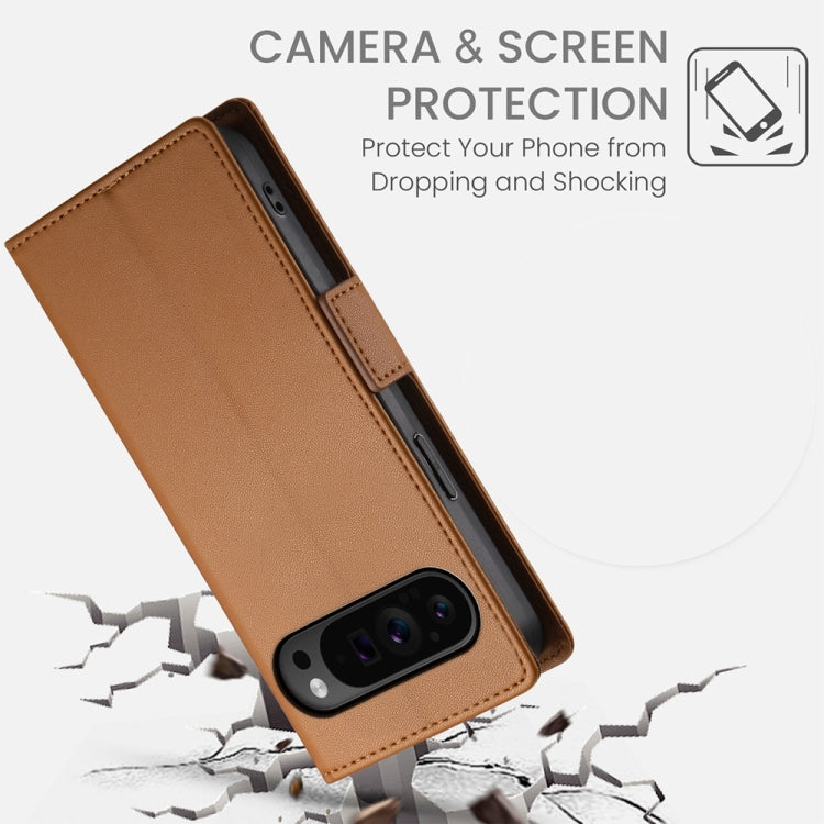 For Google Pixel 9 Pro Side Buckle Magnetic Frosted Leather Phone Case(Brown) - Google Cases by PMC Jewellery | Online Shopping South Africa | PMC Jewellery | Buy Now Pay Later Mobicred