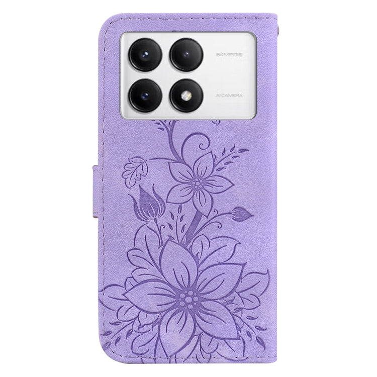 For Xiaomi Redmi K70 / K70 Pro Lily Embossed Leather Phone Case(Purple) - K70 Cases by PMC Jewellery | Online Shopping South Africa | PMC Jewellery | Buy Now Pay Later Mobicred