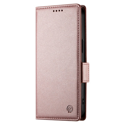 For iPhone 16 Side Buckle Magnetic Frosted Leather Phone Case(Rose Gold) - iPhone 16 Cases by PMC Jewellery | Online Shopping South Africa | PMC Jewellery | Buy Now Pay Later Mobicred