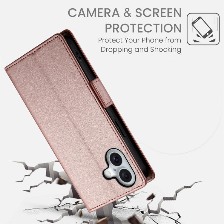 For iPhone 16 Side Buckle Magnetic Frosted Leather Phone Case(Rose Gold) - iPhone 16 Cases by PMC Jewellery | Online Shopping South Africa | PMC Jewellery | Buy Now Pay Later Mobicred