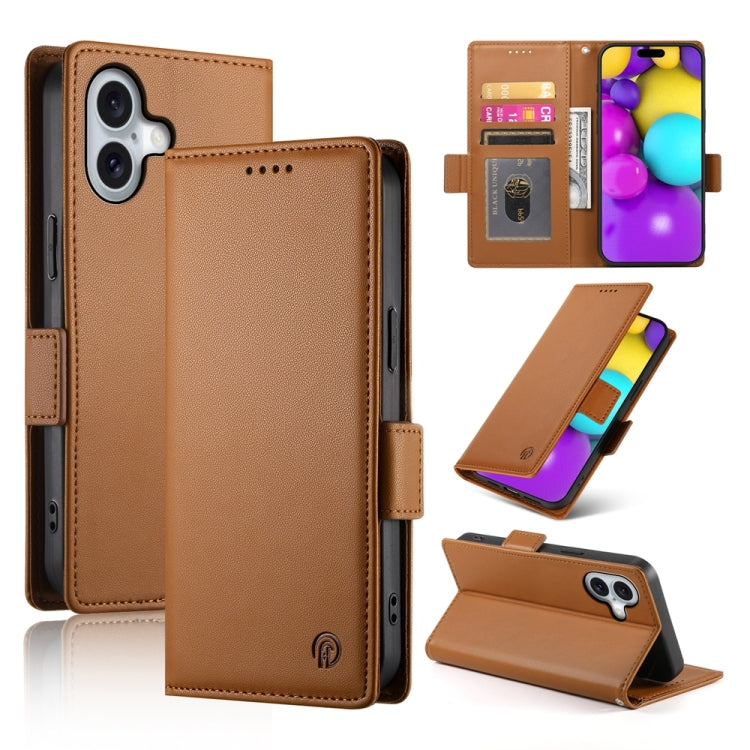 For iPhone 16 Side Buckle Magnetic Frosted Leather Phone Case(Brown) - iPhone 16 Cases by PMC TechLife | Online Shopping South Africa | PMC TechLife | Buy Now Pay Later Mobicred