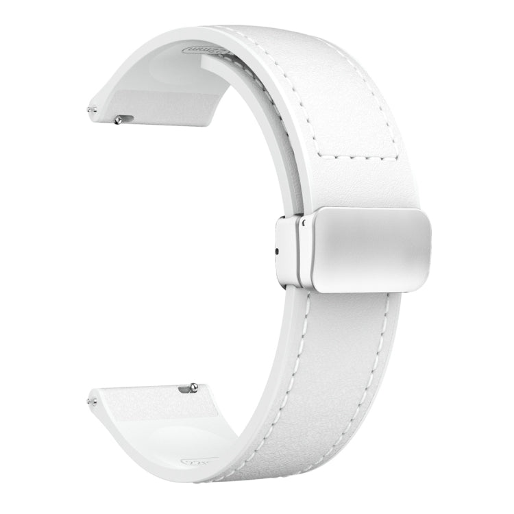 22mm Magnetic Silver Buckle Silicone Leather Watch Band(White) - free shipping - PMC TechLife - Order now!