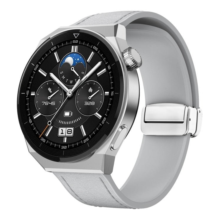 22mm Magnetic Silver Buckle Silicone Leather Watch Band(Grey) - free shipping - PMC TechLife - Order now!