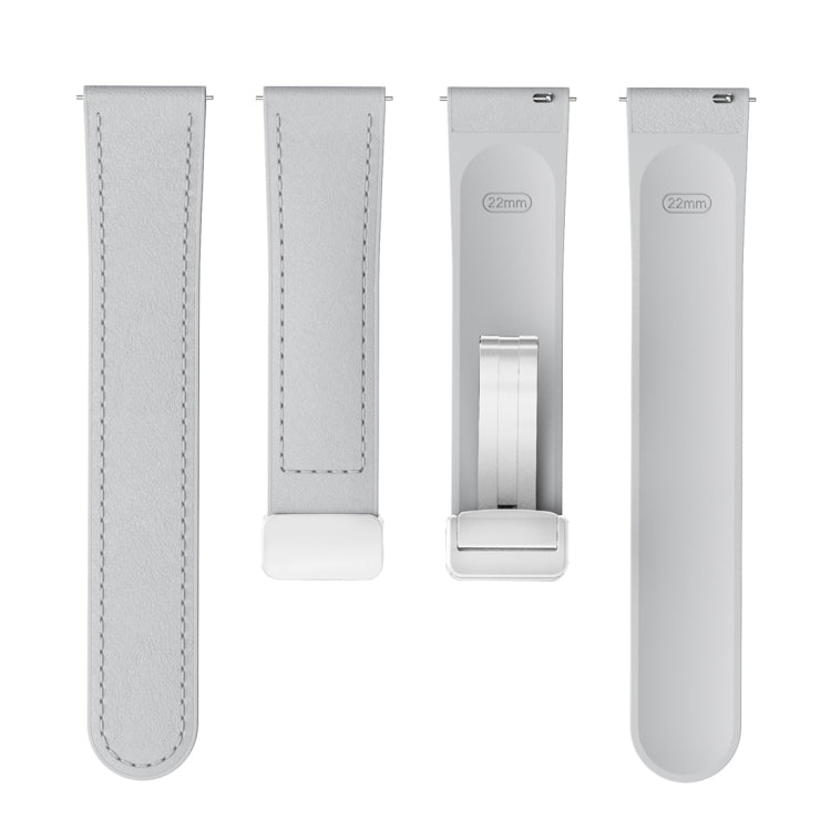 22mm Magnetic Silver Buckle Silicone Leather Watch Band(Grey) - free shipping - PMC TechLife - Order now!