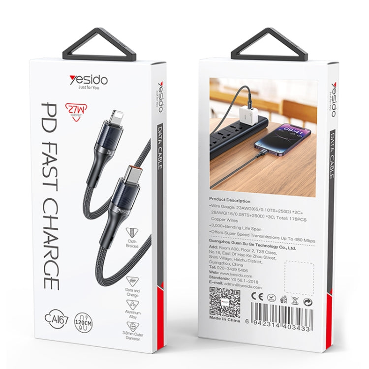 Yesido CA167 PD 27W USB-C / Type-C to 8 Pin Fast Charging Data Cable, Length:1.2m(Black) - 2 in 1 Cable by Yesido | Online Shopping South Africa | PMC Jewellery | Buy Now Pay Later Mobicred