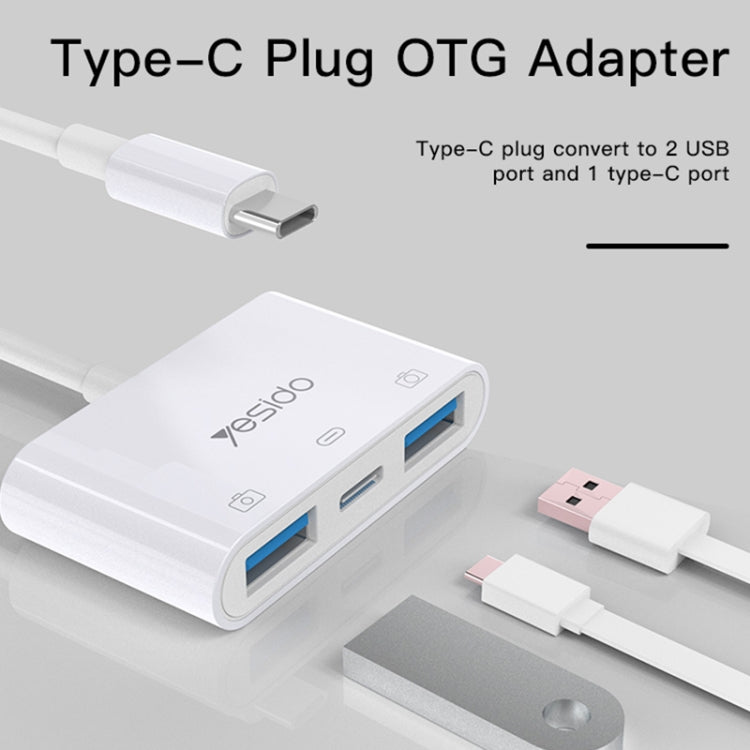 Yesido GS17 USB-C / Type-C to Dual USB + USB-C / Type-C OTG Adapter(White) - Converter & Adapter by Yesido | Online Shopping South Africa | PMC Jewellery | Buy Now Pay Later Mobicred