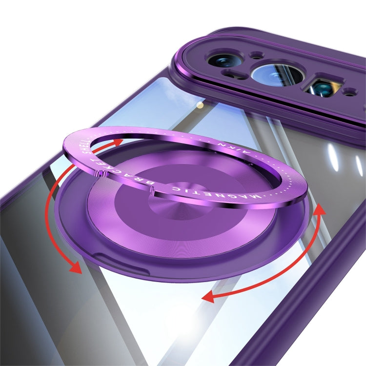 For Google Pixel 9 / 9 Pro 360 Holder Magsafe Acrylic Hybrid TPU Phone Case(Purple) - Google Cases by PMC Jewellery | Online Shopping South Africa | PMC Jewellery | Buy Now Pay Later Mobicred