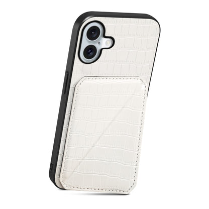 For iPhone 16 Imitation Crocodile Leather Back Phone Case with Holder(White) - iPhone 16 Cases by PMC Jewellery | Online Shopping South Africa | PMC Jewellery | Buy Now Pay Later Mobicred