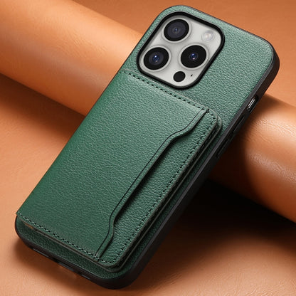 For iPhone 16 Pro Calf Texture Card Bag Design Full Coverage Phone Case(Green) - iPhone 16 Pro Cases by PMC Jewellery | Online Shopping South Africa | PMC Jewellery | Buy Now Pay Later Mobicred