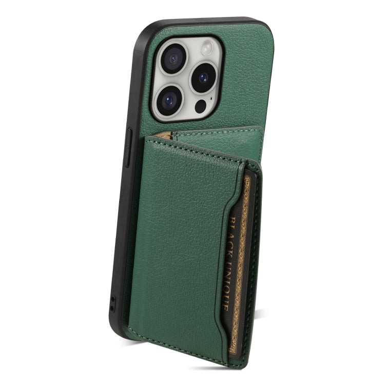 For iPhone 16 Pro Calf Texture Card Bag Design Full Coverage Phone Case(Green) - iPhone 16 Pro Cases by PMC Jewellery | Online Shopping South Africa | PMC Jewellery | Buy Now Pay Later Mobicred