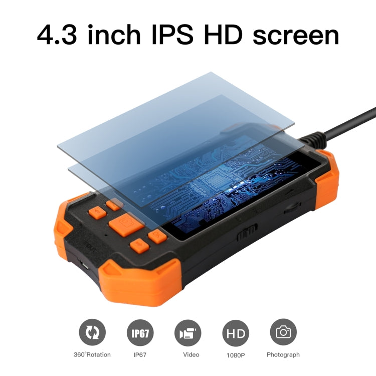 T20 4.3 inch IPS Screen 8mm Single Camera IP67 Waterproof Hard Cable Digital Endoscope, Length:3.5m(Black Orange) -  by PMC Jewellery | Online Shopping South Africa | PMC Jewellery | Buy Now Pay Later Mobicred