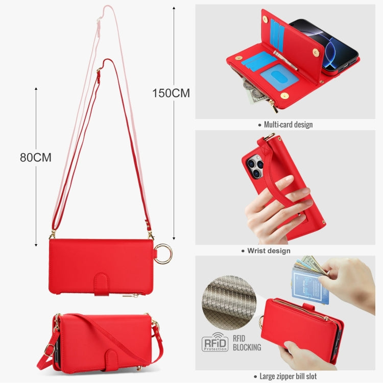 For iPhone 16 Pro Crossbody Ring Multifunctional Wallet Leather Phone Case(Red) - More iPhone Cases by PMC Jewellery | Online Shopping South Africa | PMC Jewellery | Buy Now Pay Later Mobicred