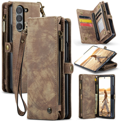 For Samsung Galaxy Z Fold6 5G CaseMe 008 Multifunctional Zipper Wallet Leather Phone Case with Lanyard(Brown) - Galaxy Z Fold6 5G Cases by CaseMe | Online Shopping South Africa | PMC Jewellery | Buy Now Pay Later Mobicred