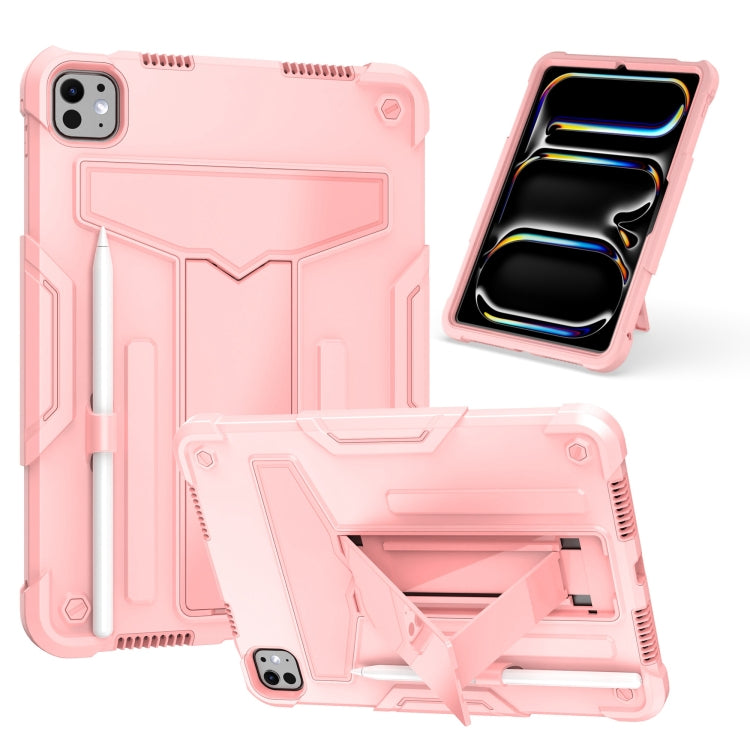 For iPad Pro 11 2024 T Holder Robot Silicone Hybrid PC Tablet Case(Rose Gold) - free shipping - PMC TechLife - Order now!