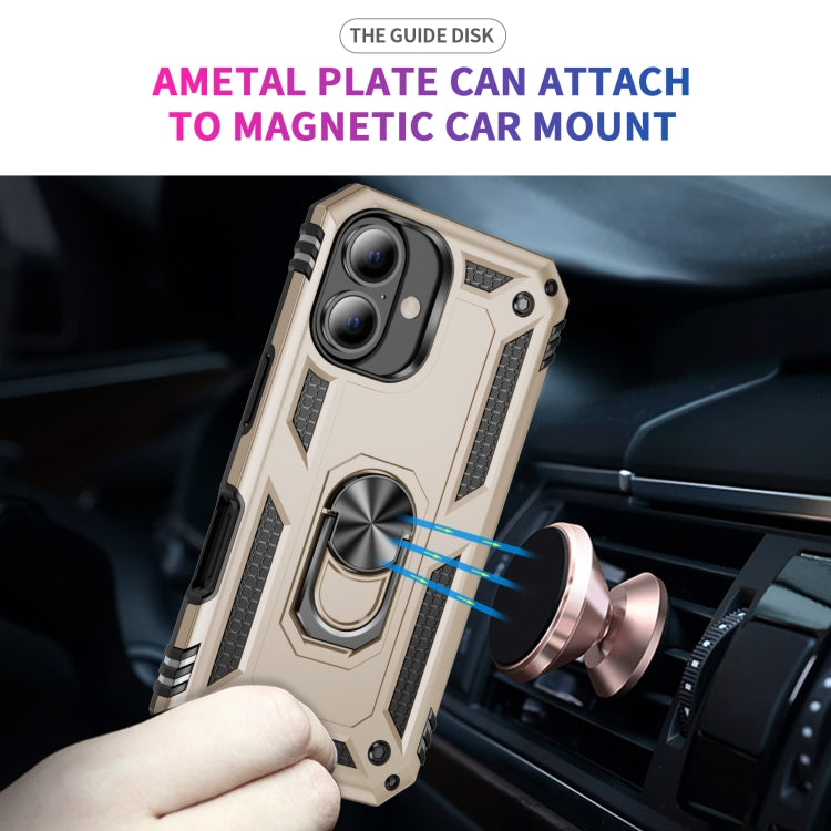 For iPhone 16 Shockproof TPU Hybrid PC Phone Case with Holder(Gold) - iPhone 16 Cases by PMC TechLife | Online Shopping South Africa | PMC TechLife | Buy Now Pay Later Mobicred