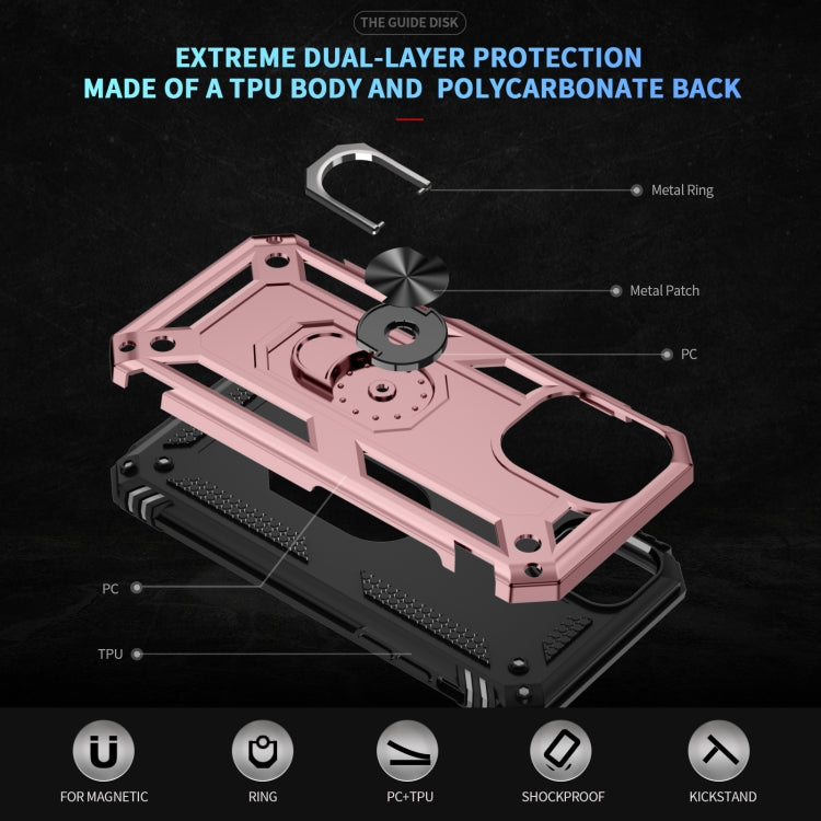 For iPhone 16 Shockproof TPU Hybrid PC Phone Case with Holder(Rose Gold) - iPhone 16 Cases by PMC TechLife | Online Shopping South Africa | PMC TechLife | Buy Now Pay Later Mobicred