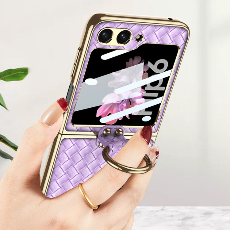 For Samsung Galaxy Z Flip6 GKK Integrated Plating Weave Texture Phone Case with Ring Holder(Pink) - Galaxy Z Flip6 5G Cases by GKK | Online Shopping South Africa | PMC Jewellery | Buy Now Pay Later Mobicred