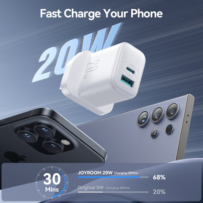 JOYROOM JR-TCF21 20W Dual Ports USB + Type-C Charger, Plug:UK Plug(White) - USB Charger by JOYROOM | Online Shopping South Africa | PMC Jewellery | Buy Now Pay Later Mobicred