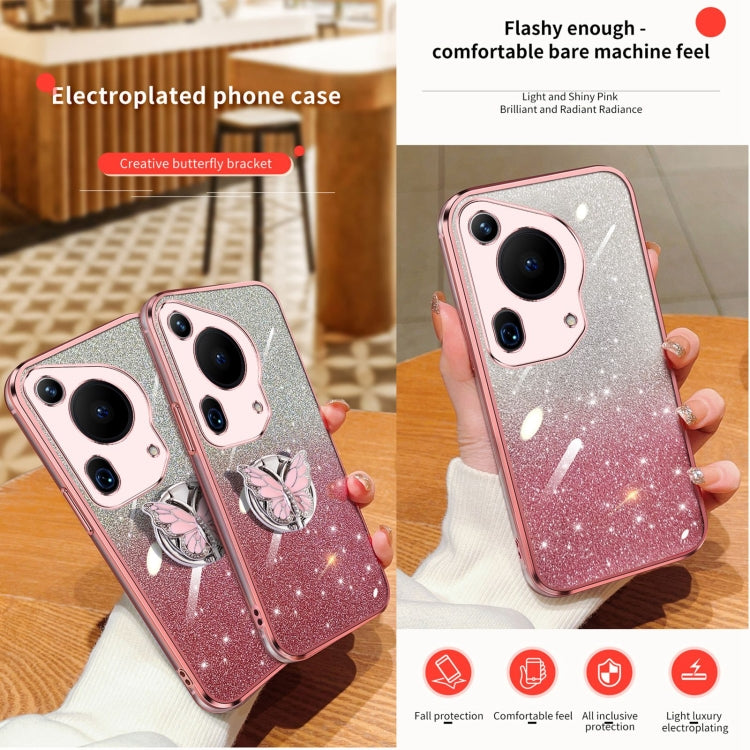 For Huawei Pura 70 Ultra Plated Gradient Glitter Butterfly Holder TPU Phone Case(Silver) - Huawei Cases by PMC Jewellery | Online Shopping South Africa | PMC Jewellery | Buy Now Pay Later Mobicred