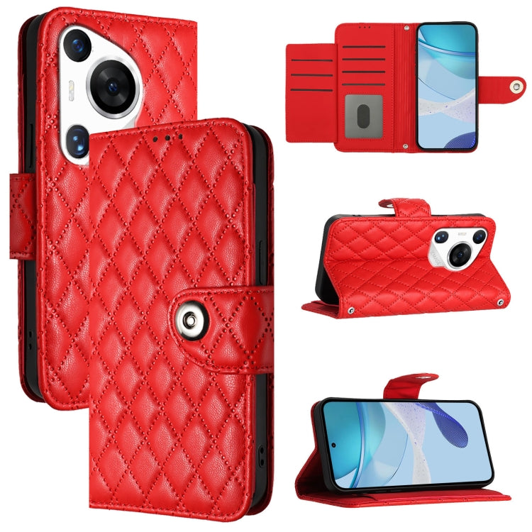 For Huawei Pura 70 Pro Rhombic Texture Flip Leather Phone Case with Lanyard(Red) - Huawei Cases by PMC Jewellery | Online Shopping South Africa | PMC Jewellery | Buy Now Pay Later Mobicred