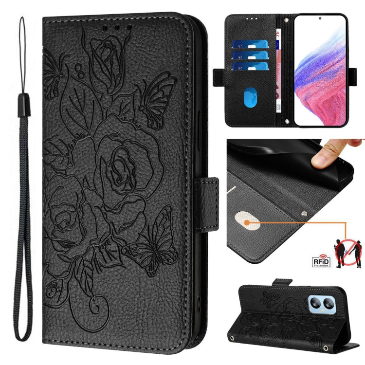 For Blackview A52 Embossed Rose RFID Anti-theft Leather Phone Case(Black) - More Brand by PMC Jewellery | Online Shopping South Africa | PMC Jewellery | Buy Now Pay Later Mobicred