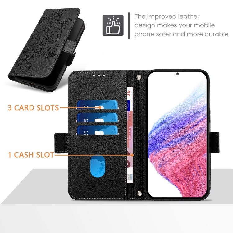 For Blackview Shark 8 Embossed Rose RFID Anti-theft Leather Phone Case(Black) - More Brand by PMC TechLife | Online Shopping South Africa | PMC TechLife | Buy Now Pay Later Mobicred