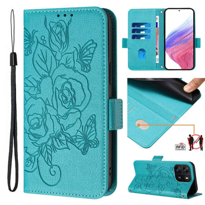 For Blackview WAVE 6C Embossed Rose RFID Anti-theft Leather Phone Case(Light Blue) - More Brand by PMC Jewellery | Online Shopping South Africa | PMC Jewellery | Buy Now Pay Later Mobicred