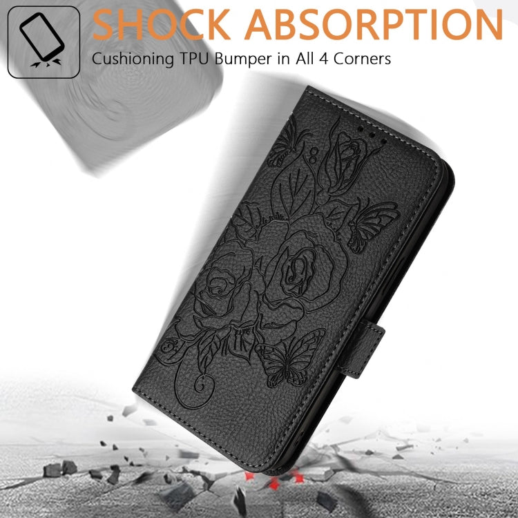 For Blackview WAVE 6C Embossed Rose RFID Anti-theft Leather Phone Case(Black) - More Brand by PMC Jewellery | Online Shopping South Africa | PMC Jewellery | Buy Now Pay Later Mobicred