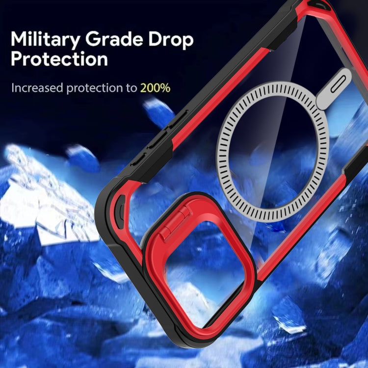For iPhone 16 Plus Transparent Acrylic MagSafe Lens Holder Phone Case(Red) - iPhone 16 Plus Cases by PMC TechLife | Online Shopping South Africa | PMC TechLife | Buy Now Pay Later Mobicred