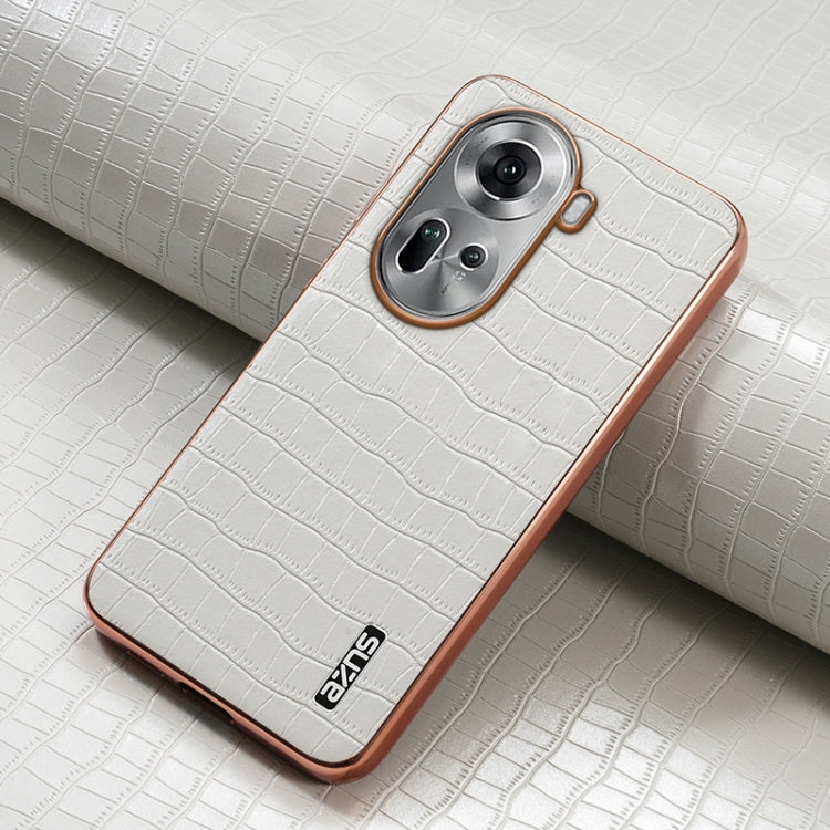 For OPPO Reno11 Global AZNS Electroplated Frame Crocodile Texture Full Coverage Phone Case(White) - Reno11 Cases by AZNS | Online Shopping South Africa | PMC Jewellery | Buy Now Pay Later Mobicred