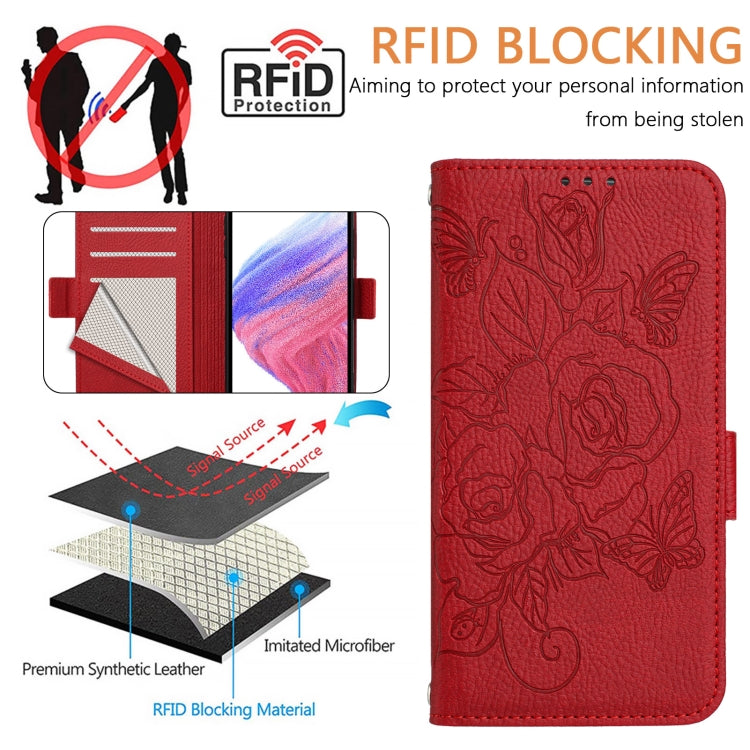 For Honor Magic6 Pro 5G Embossed Rose RFID Anti-theft Leather Phone Case(Red) - Honor Cases by PMC Jewellery | Online Shopping South Africa | PMC Jewellery | Buy Now Pay Later Mobicred