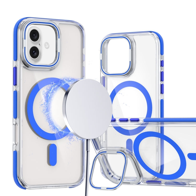 For iPhone 16 Dual-Color Clear Acrylic Hybrid TPU Lens Flip Holder MagSafe Phone Case(Blue) - iPhone 16 Cases by PMC Jewellery | Online Shopping South Africa | PMC Jewellery | Buy Now Pay Later Mobicred