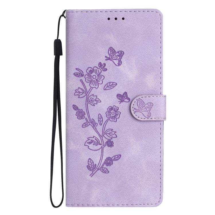 For Samsung Galaxy S25 5G Flower Butterfly Embossing Pattern Leather Phone Case(Purple) - Galaxy S25 5G Cases by PMC Jewellery | Online Shopping South Africa | PMC Jewellery | Buy Now Pay Later Mobicred