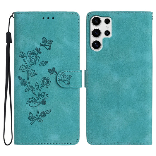 For Samsung Galaxy S25 Ultra 5G Flower Butterfly Embossing Pattern Leather Phone Case(Sky Blue) - Galaxy S25 Ultra 5G Cases by PMC Jewellery | Online Shopping South Africa | PMC Jewellery | Buy Now Pay Later Mobicred