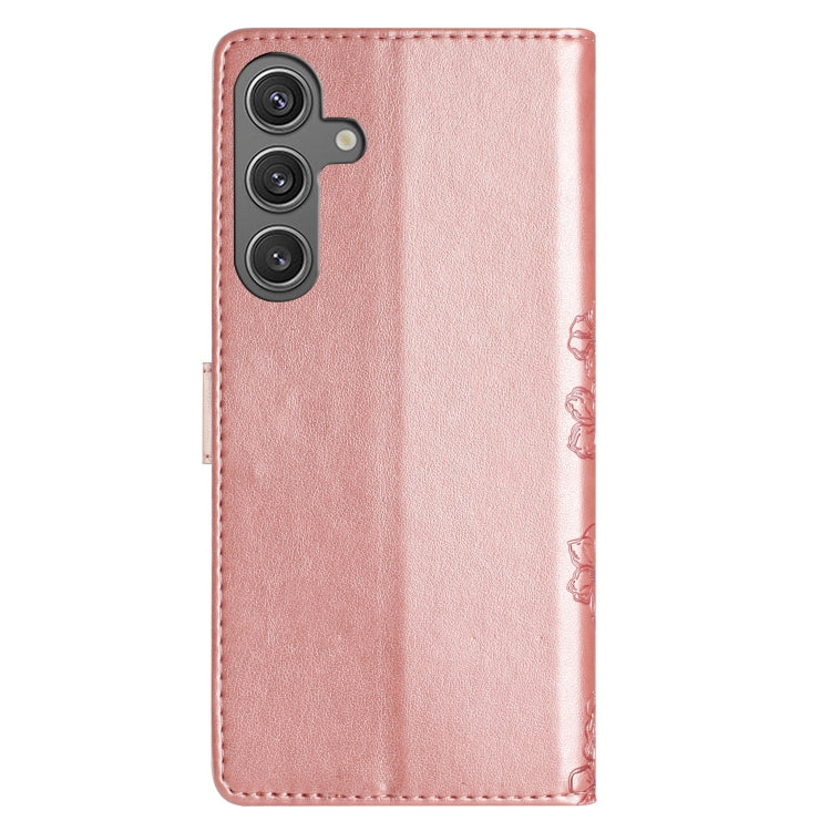 For Samsung Galaxy S25+ 5G Cherry Blossom Butterfly Skin Feel Embossed PU Phone Case(Rose Gold) - Galaxy S25+ 5G Cases by PMC Jewellery | Online Shopping South Africa | PMC Jewellery | Buy Now Pay Later Mobicred