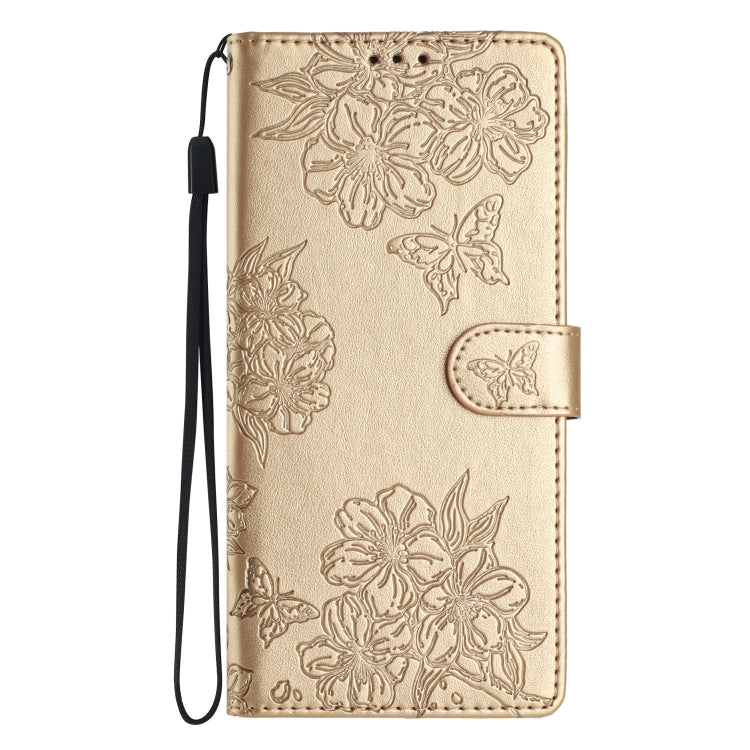 For Samsung Galaxy S25 Ultra 5G Cherry Blossom Butterfly Skin Feel Embossed PU Phone Case(Gold) - Galaxy S25 Ultra 5G Cases by PMC Jewellery | Online Shopping South Africa | PMC Jewellery | Buy Now Pay Later Mobicred