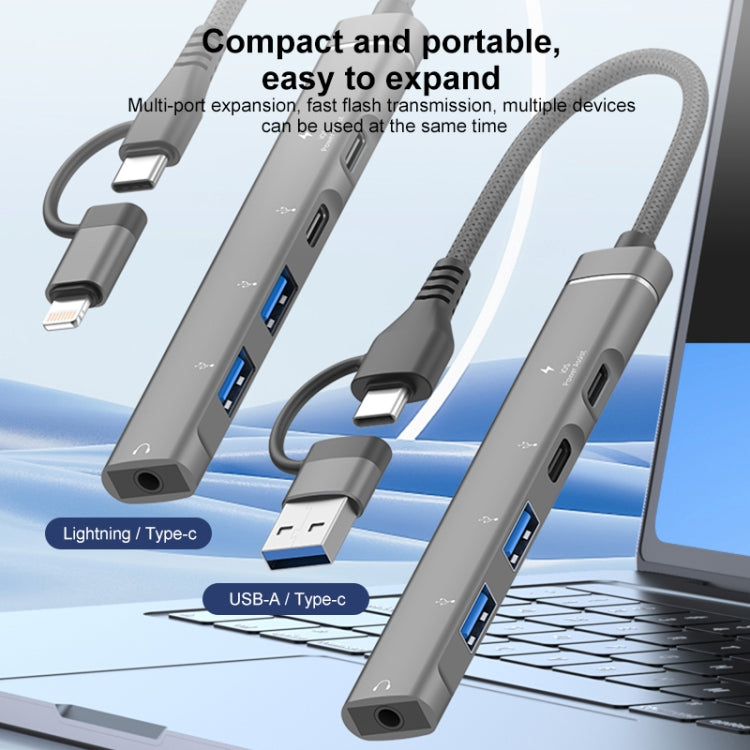 5 in 2 Multi-function HUB Adapter, Interface:USB-C / Type-C + 8 Pin(Silver) - free shipping - PMC Jewellery - Order now!