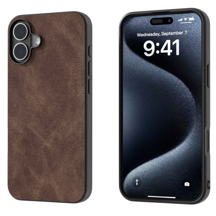 For iPhone 16 Black Frame PU Leather Full Coverage Phone Case(Coffee) - iPhone 16 Cases by PMC Jewellery | Online Shopping South Africa | PMC Jewellery | Buy Now Pay Later Mobicred