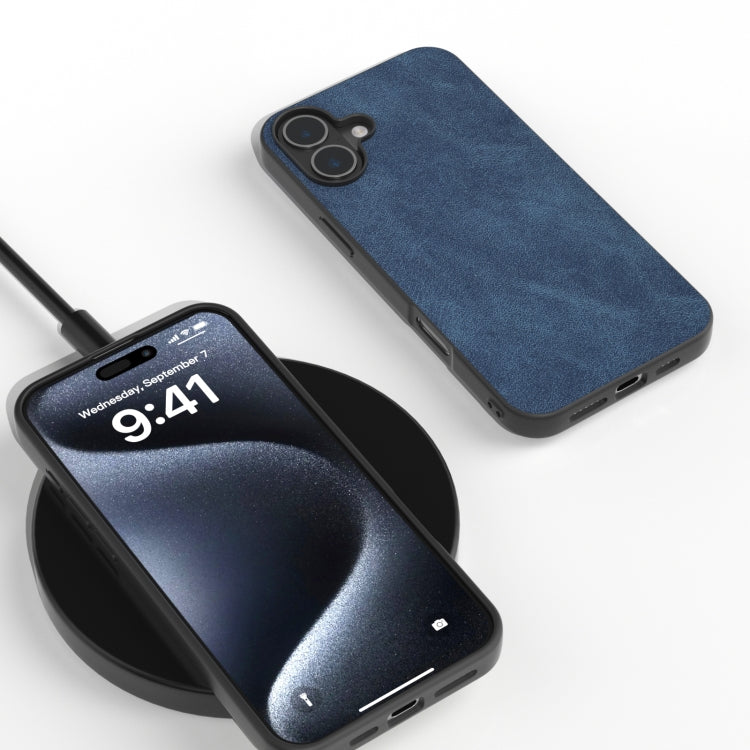 For iPhone 16 Black Frame PU Leather Full Coverage Phone Case(Blue) - iPhone 16 Cases by PMC TechLife | Online Shopping South Africa | PMC TechLife | Buy Now Pay Later Mobicred