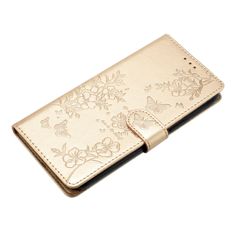 For iPhone 16 Pro Max Butterflies and Flowers Leather Phone Case(Gold) - iPhone 16 Pro Max Cases by PMC Jewellery | Online Shopping South Africa | PMC Jewellery | Buy Now Pay Later Mobicred