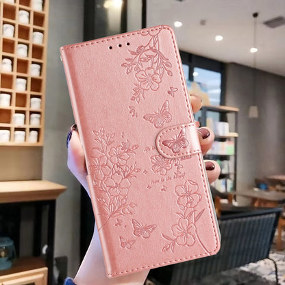 For Blackview A55 Pro Butterflies and Flowers Leather Phone Case(Rose Gold) - More Brand by PMC Jewellery | Online Shopping South Africa | PMC Jewellery | Buy Now Pay Later Mobicred