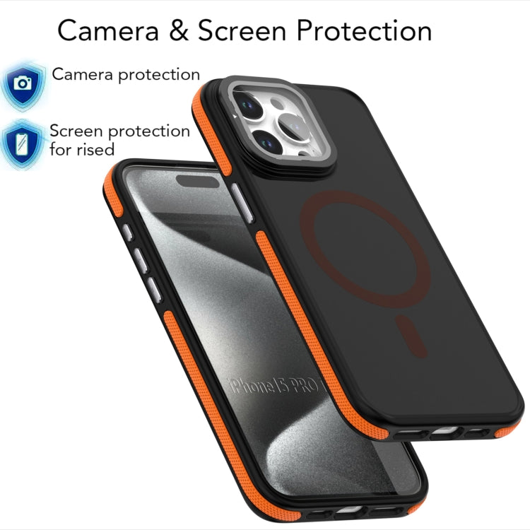 For iPhone 16 Pro Magsafe Dual-Color Skin Feel Lens Film Phone Case with Lens Fold Holder(Black) - iPhone 16 Pro Cases by PMC Jewellery | Online Shopping South Africa | PMC Jewellery | Buy Now Pay Later Mobicred