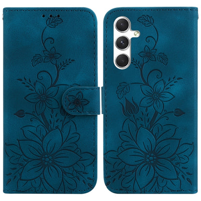 For Samsung Galaxy S25 5G Lily Embossed Leather Phone Case(Dark Blue) - Galaxy S25 5G Cases by PMC Jewellery | Online Shopping South Africa | PMC Jewellery | Buy Now Pay Later Mobicred