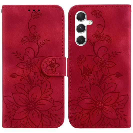 For Samsung Galaxy S25+ 5G Lily Embossed Leather Phone Case(Red) - Galaxy S25+ 5G Cases by PMC Jewellery | Online Shopping South Africa | PMC Jewellery | Buy Now Pay Later Mobicred